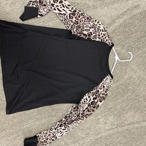 Black Top with Leopard Print Sleeves